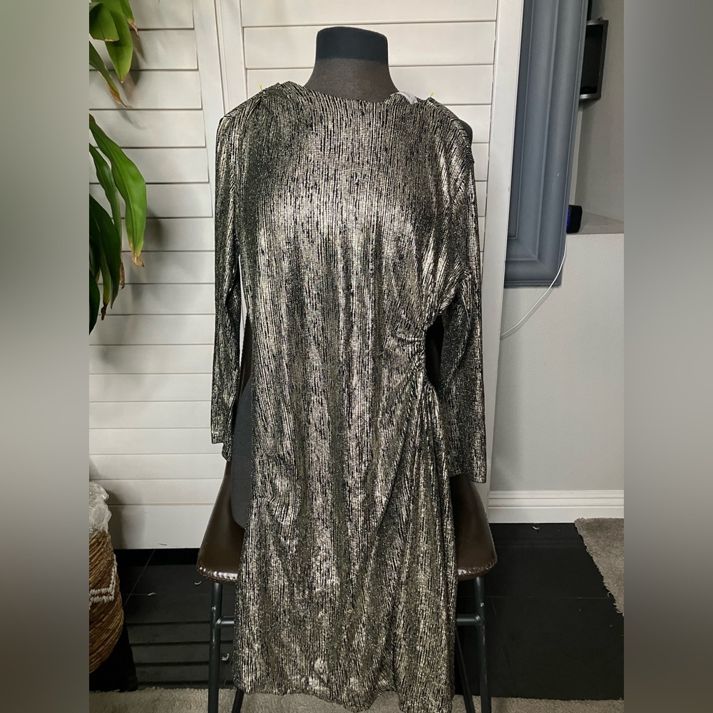 bishop + young Black and Silver Striped Dress